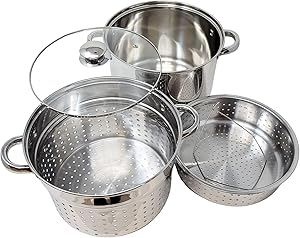 Professional Multi Purpose 4 in 1 Cooker 18/10 Stainless Steel Stock Pot, Vegetable Steamer Insert, Pasta Strainer Basket, Glass Lid Encapsulated Base - 20 Quart