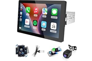 Haudio 10.1 Inch Single din Car Stereo,Support Wireless CarPlay and Android Auto,360 Rotatable Screen with 1080P Rear Camera,Mirror Link|Bluetooth|Music Play|AUX|FM/AM|SWC,Wireless Android Car Radio