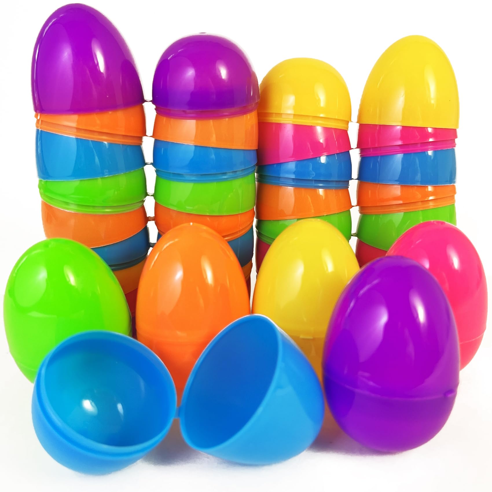 UOUYOO Empty Easter Eggs 2.3" Colorful Bright Plastic Easter Eggs for Easter Egg Hunt, Suprise Egg, Easter Hunt 24Pcs