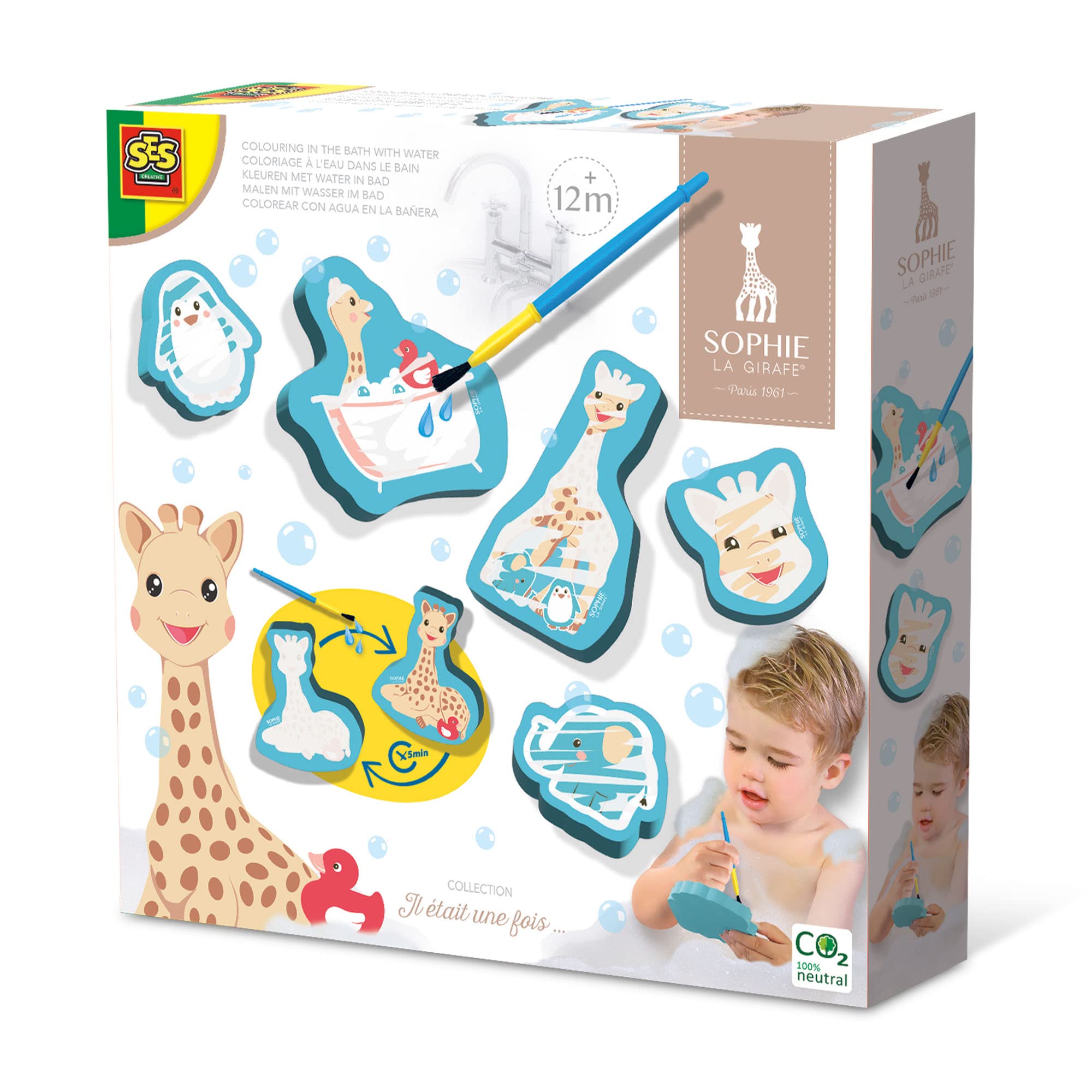 SES Creative 14499 Sophie la girafe - Colouring in the bath with water - Special safe brush, This line enables the very youngest children, Age 12M+