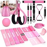 WALITO 15 PCS Pilates Kit, Adjustable Pedal Resistance Band with Handle, Figure 8 Resistance Band for Exercise Women, At Home Workout Equipment Set with Yoga Ball &amp; Booty Bands for Full Body Gym