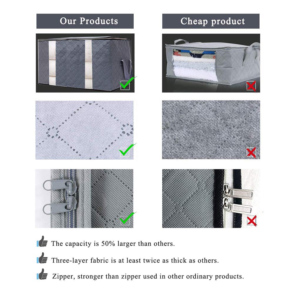 Large Capacity Clothing Storage Bag Organizer, 3 Pack Foldable Storage Bags with Double Zippers for Comforters, Large Clear Window & Portable Handles, Great for Clothes, Blankets