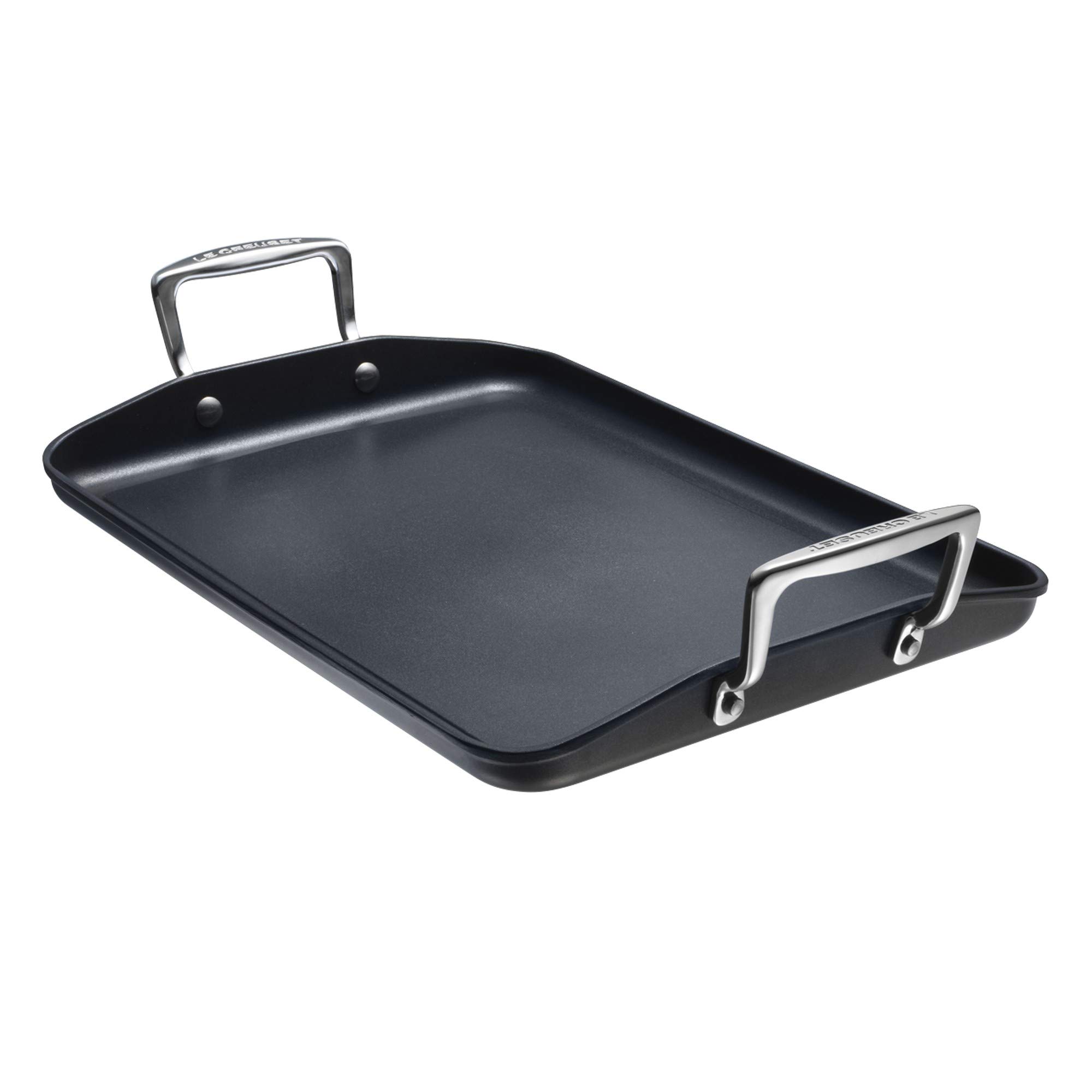 LE CREUSET Toughened Non-Stick Plain Rectangular Grill with Stainless Steel Handles, 35 x 25 cm, Black, 967004340