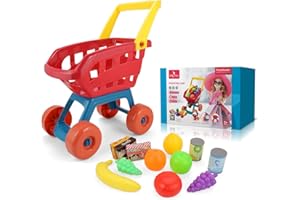 KID E WAN KidEwan Kids Shopping Cart for Groceries Toy Toddlers Girls Boys Mini Shopping Set with Food Fruit Vegetables Children Gift