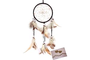 MONOCHEF Dream Catchers Brown Handmade Feather Native American Dreamcatcher Circular Net for Car Kids Bed Room Wall Hanging Decoration Decor Ornament Craft, Dia 4.33inch/11cm Length 48cm/18.9inch