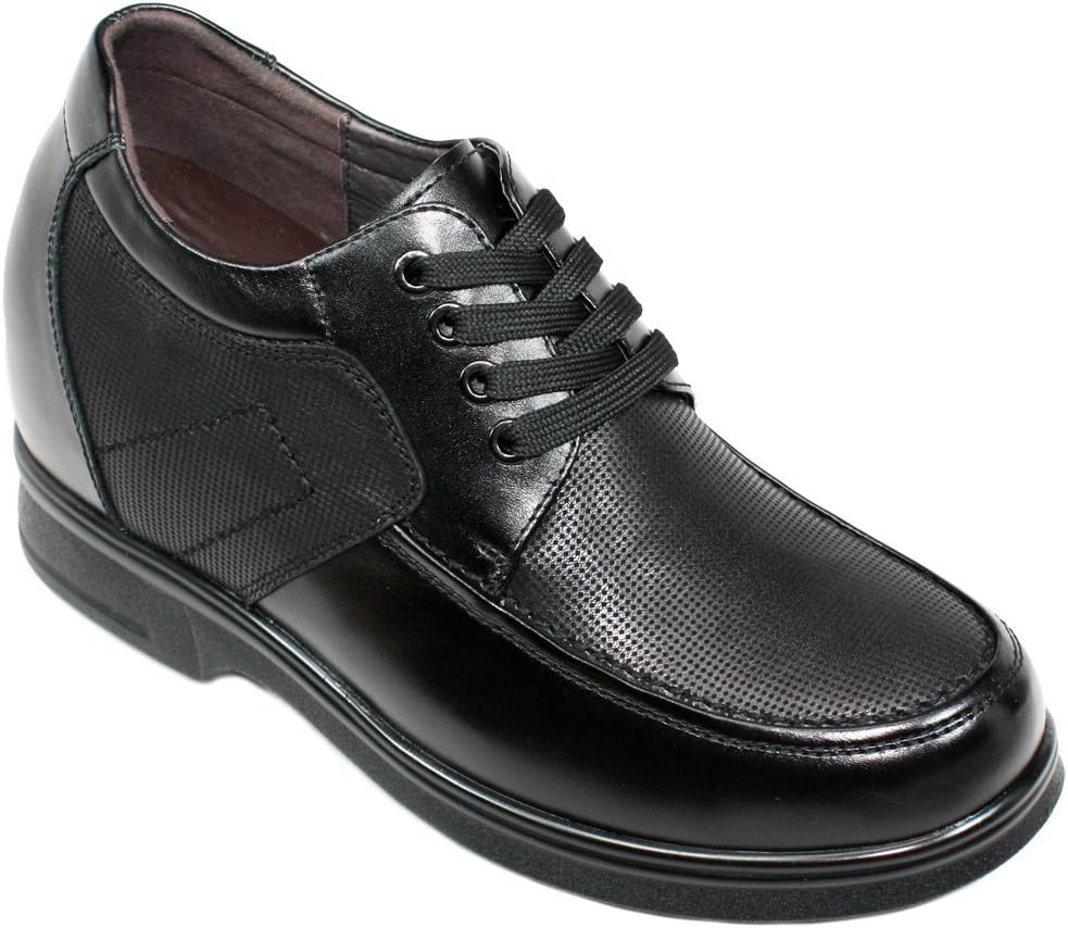 Men's Invisible Height Increasing Elevator Shoes - Black Leather Lace-up Super Lightweight Boots with Extra Tall - 4.4 Inches Taller - K59511