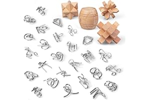 CUDNY Brain Teaser Puzzles 3D Unlock Interlock Assorted, Wooden and Metal Puzzles IQ Logic Puzzle for Adults and Kids Jigsaw Mind Puzzles Educational