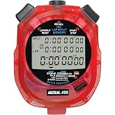 ULTRAK 495 Stopwatch &ndash; Red Professional 100-Lap Digital Timer, Countdown Interval Tracker, Water-Resistant Sports Watch, Chronograph for Coaching &amp; Training