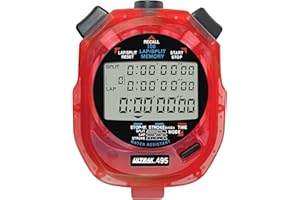 ULTRAK 495 Stopwatch – Red Professional 100-Lap Digital Timer, Countdown Interval Tracker, Water-Resistant Sports Watch, Chronograph for Coaching & Training