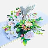CUTE POPUP Sympathy Pop Up Card with Elegant Dove and White Lily Design, Premium 3D Pop-Up, Expressive Condolence Message, Includes Envelope - Thoughtful Way to Offer Comfort and Support 6''x8''