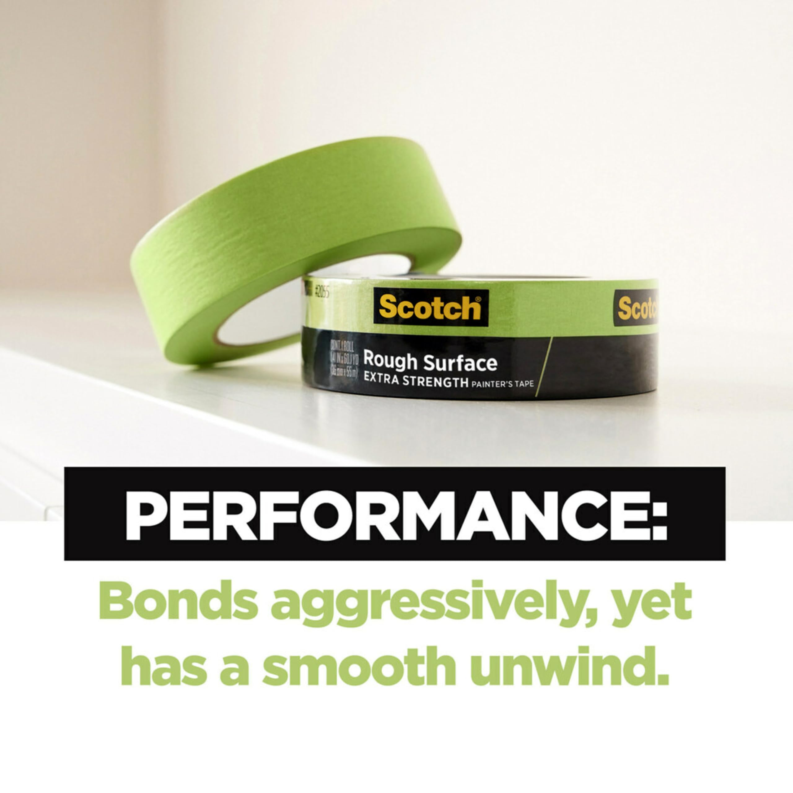 Scotch Rough Surface Extra Strength Painter's Tape, 1.88 in x 60.1 yd, Tape Protects Surfaces and Removes Easily, Rough Surface Painting Tape for Indoor and Outdoor Use, 1 Roll (2060-48MP)