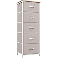 Somdot Tall Dresser for Bedroom with 5 Drawers, Storage Chest of Drawers with Removable Fabric Bins for Closet Bedside Nursery Laundry Living Room Entryway Hallway, Ash Grey