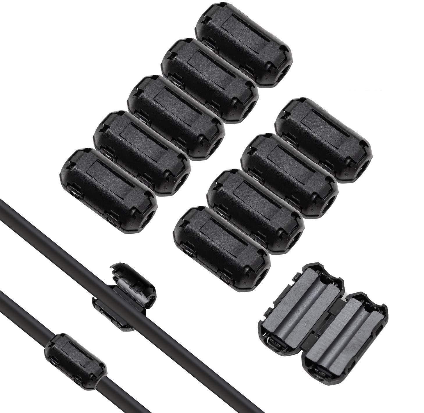 Ferrite Core Filter, Ancable 10-Pack 9mm Double Clip-on Ferrite Ring Core RFI EMI Noise Suppressor Cable Clip for Video Cable, Coax Cable, Power Cable (Black)