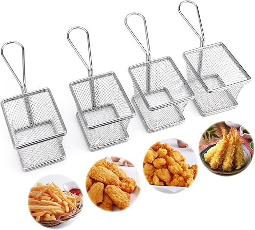 Juego de 4 Mini Cesta para patatas fritas Cesta freidora acero