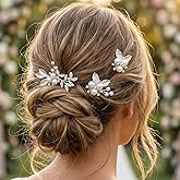 Casdre Pearl Wedding Hair Pins Silver Leaf Bridal Hair Accessories Rhinestone Hair Pieces for Women and Brides (Pack of 3) (Silver, One Size)