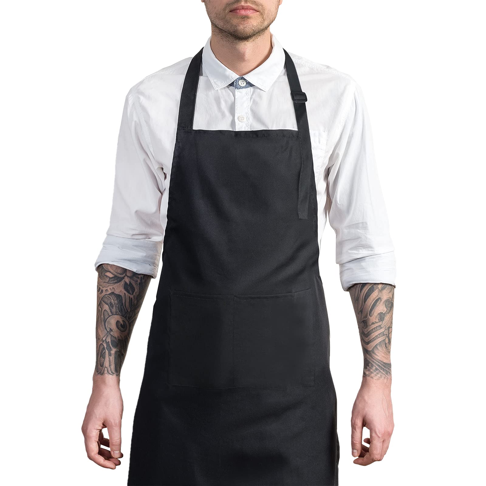HXORBIS Adjustable Bib Apron, Waterproof, with 2 Pockets, Neck Strap and Extra Long Tie, Cooking Kitchen Aprons for Unisex, 1pack, 30.8 * 26.8 * 0.04