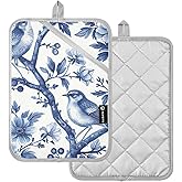 Msyxl Pot Holder Set of 2, Blue White Porcelain Heat Resistant Potholders Non-Slip Grip Oven Mitts for Hot Kitchenware Kitchen Cooking Accessory