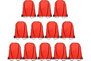 Svaldo 12 Pieces Red Drawstring Bags, 13x17 Inch Polyester Non-nylon Sport Cinch Bags, Bulk Draw String Backpack Sport Storage Bags for Men Women Gym Trip Party Favors Gift