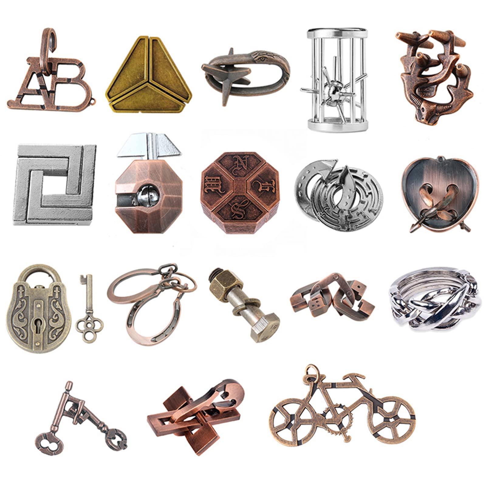 Brain Teaser Puzzles, Joyeee Metal Puzzle Set IQ Test Game, Educational Toys Physics Mind Puzzles Gift for Family Games Office Party Prizes Kids Teens Adults Challenge - Medium Level, 18Pcs Type A