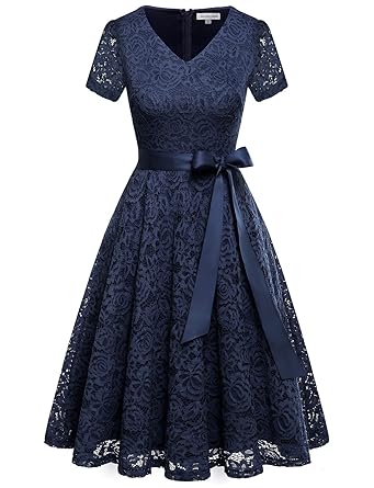 Gardenwed Damen Elegant Kleider Spitzenkleid Knielang Rockabilly Kleid Cocktailkleid Abendkleider