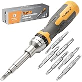 Mulwark 16-in-1 Ratcheting Multi-Bit Screwdriver Set, S2 Steel Screwdriver with 1/4" &amp; 5/16" Nut Drivers, Nickel Coated Anti-Rust screw driver, Max Torque Soft Handle for Home Repair &amp; DIY