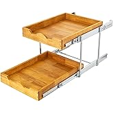 DINDON 2 Tier Pull Out Cabinet Organizer (11" W x 21" D) Double Tier Slide Out Wood Drawer Under Cabinet Storage And Organization