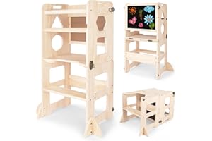 TINTECUSA Toddler Toddler Tower, 3 in-1 Kids Step Stool with Switchable Blackboard, Foldable Child Standing Tower for Kitchen Counter, Montessori Counter Stand for Toddlers 1-3