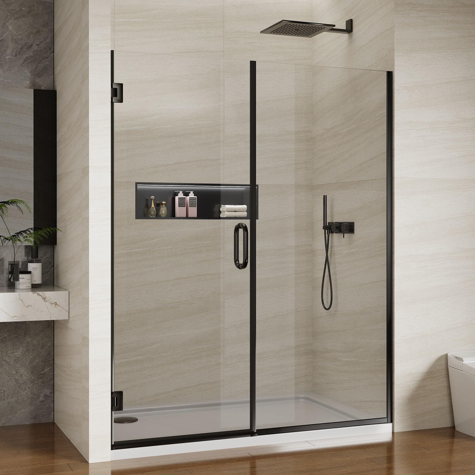 Photo 1 of Pivot Swing Shower Door, Adjustable Width 58.9-60" W x 74" H Semi-Frameless Shower Glass Door with 5/16 in (8mm) Clear SGCC Tempered Glass with Nano Easy-Clean Coating (Matte Black)