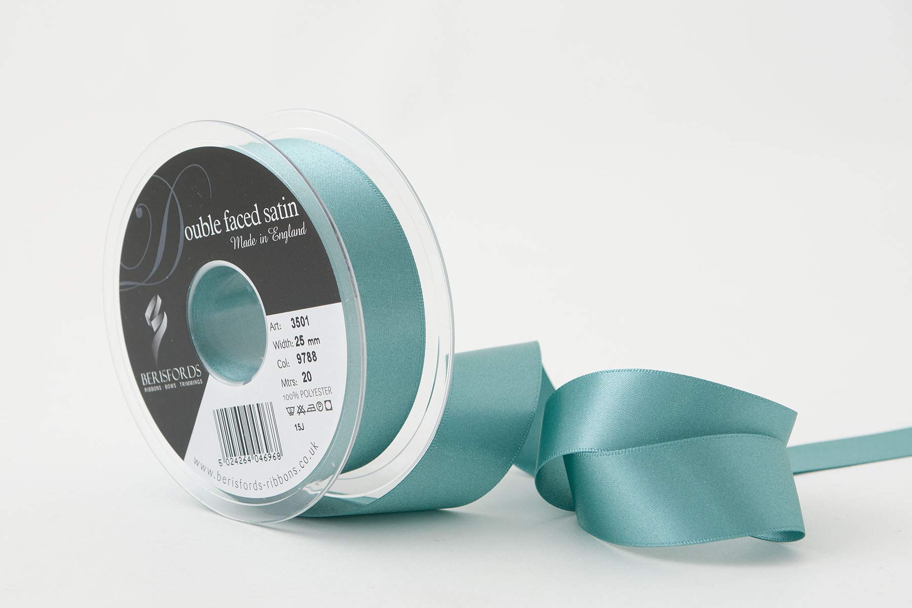 Berisfords Double FACE Poly Satin Ribbon, Petrol, 25 mm — image 1