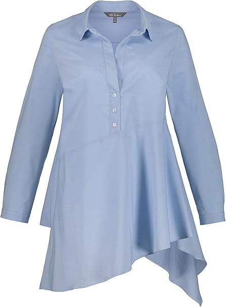 Ulla Popken Damen Grosse Grossen Bis 64 Tunika Mit Schrager Quernaht Weiter Zipfelsaum Offener Hemdkragen Halbe Knopfleiste Lange Armel Mit Manschetten Eisblau 50 52 720643 69 50 Ulla Popken Amazon De Bekleidung