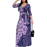 Nxidvxne Polynesian Tribal Women's Wrap V Neck Maxi Dress Puletasi Samoan Beach Sundress Summer Casual Loose Flowy Skirt