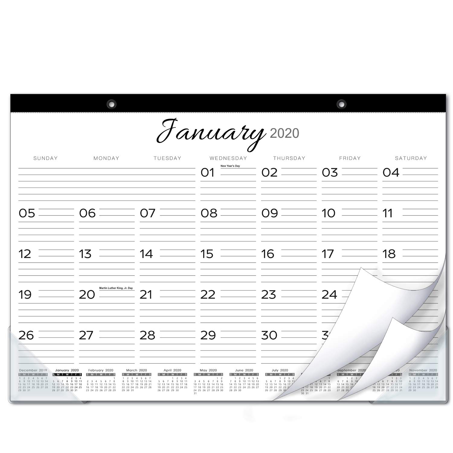 Monthly Desk Wall 2020 Calendar Desk Calendar White Black Blocks Ruled Protectors Corner With 2020 December 2020 January 12 X 16 4 5 2 In 1 Desk Calendars 2018 Store Www Klevering Com