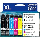 CHOUINKR 812XL Ink Cartridges Remanufactured for Epson 812XL Ink Cartridges Combo Pack 812XL Use with Workforce Pro WF-7310 WF-7820 WF-7840 EC C7000 Printer (2 Black Cyan Magenta Yellow, 5 Pack)