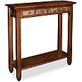 Leick Home Slate Tile Hall Console Sofa Table with Shelf, Rustic Oak, 28 in x 10 in x 28