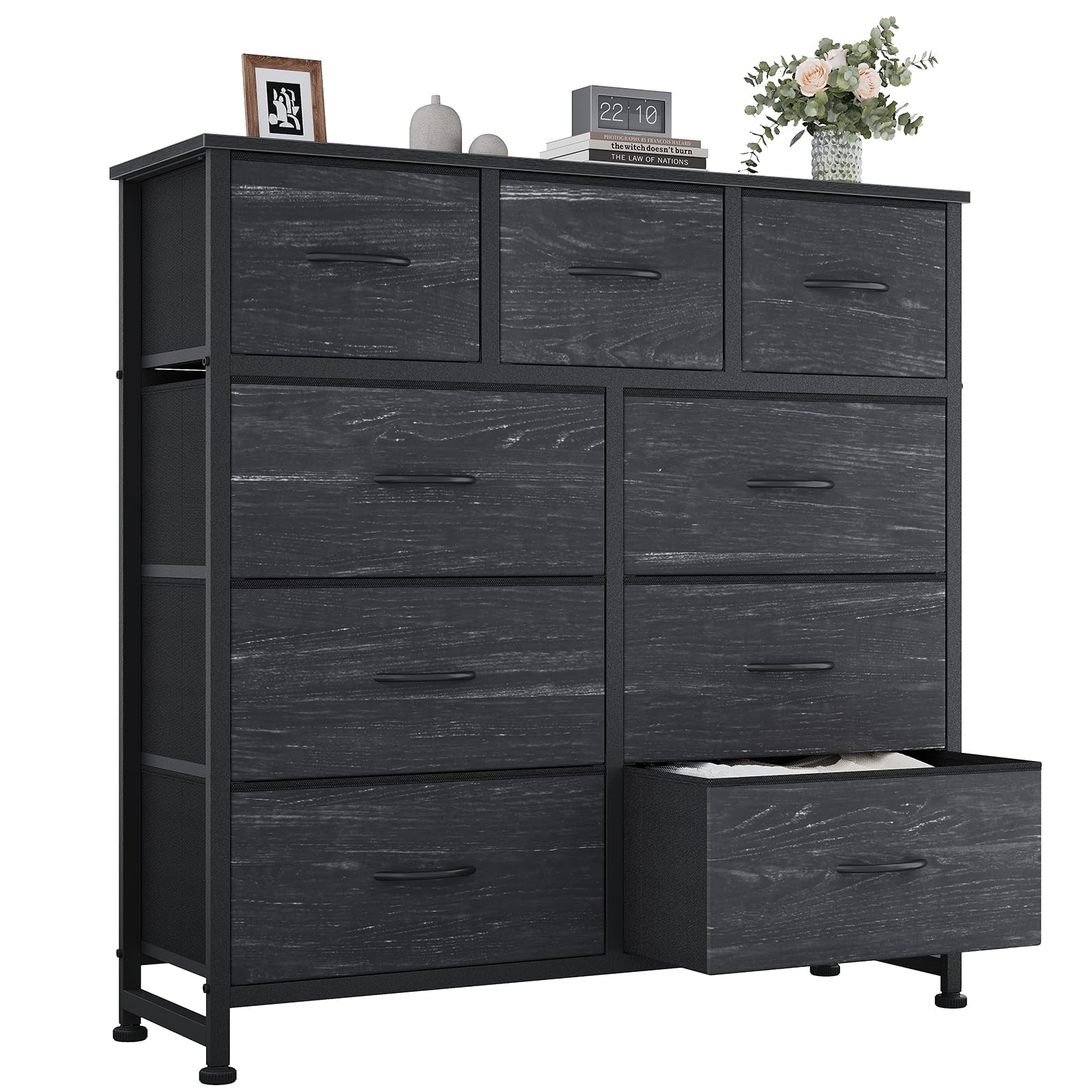 Photo 1 of ***Selling for parts only***OLIXIS 9 Drawer Storage Dresser with Wood Top - Wide Fabric Chest Organizer for Bedroom, Closet, Living Room, Tower Cabinet, TV Stand, Hallway Entryway Furniture, Black Wood Grain