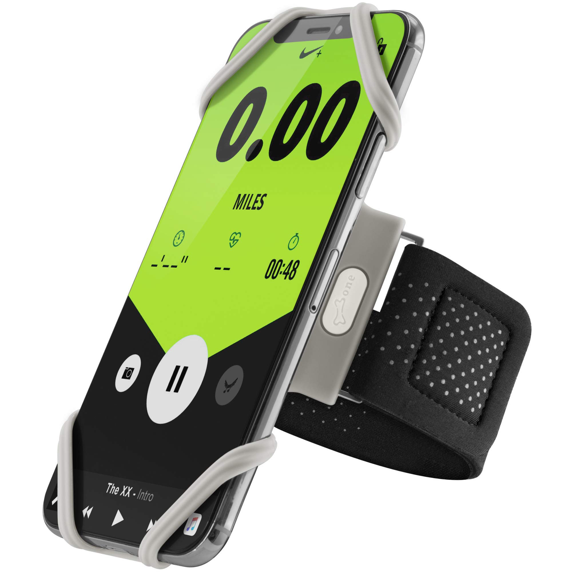 Bone Run Tie Running Armband Phone Holder, Sports Cell Phone Arm Band 4-6.5 Inches for iPhone 14 13 12 Pro Max Samsung Galaxy (Grey, L Arm Size (25-40cm))