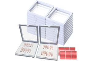 GUXACU Press On Nail Packaging Boxes - 3D Floating Storage and Display Box With 60pcs Double Sided Adhesive Tape for Nail Tech (White, 4.3 Inch)