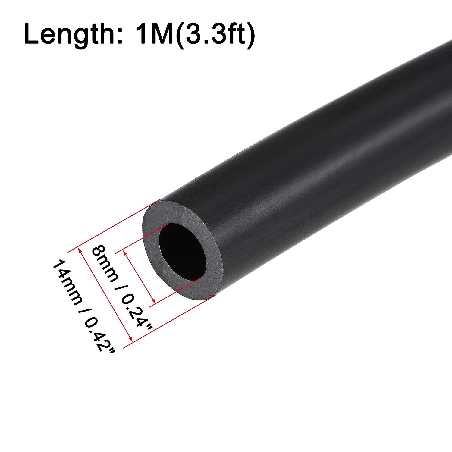 sourcing map Lubricating Oil Hose 8mm ID 14mm OD 3.3ft Rubber Water Hose Black, 2 Clamps, 8mm x 14mm - Image 3