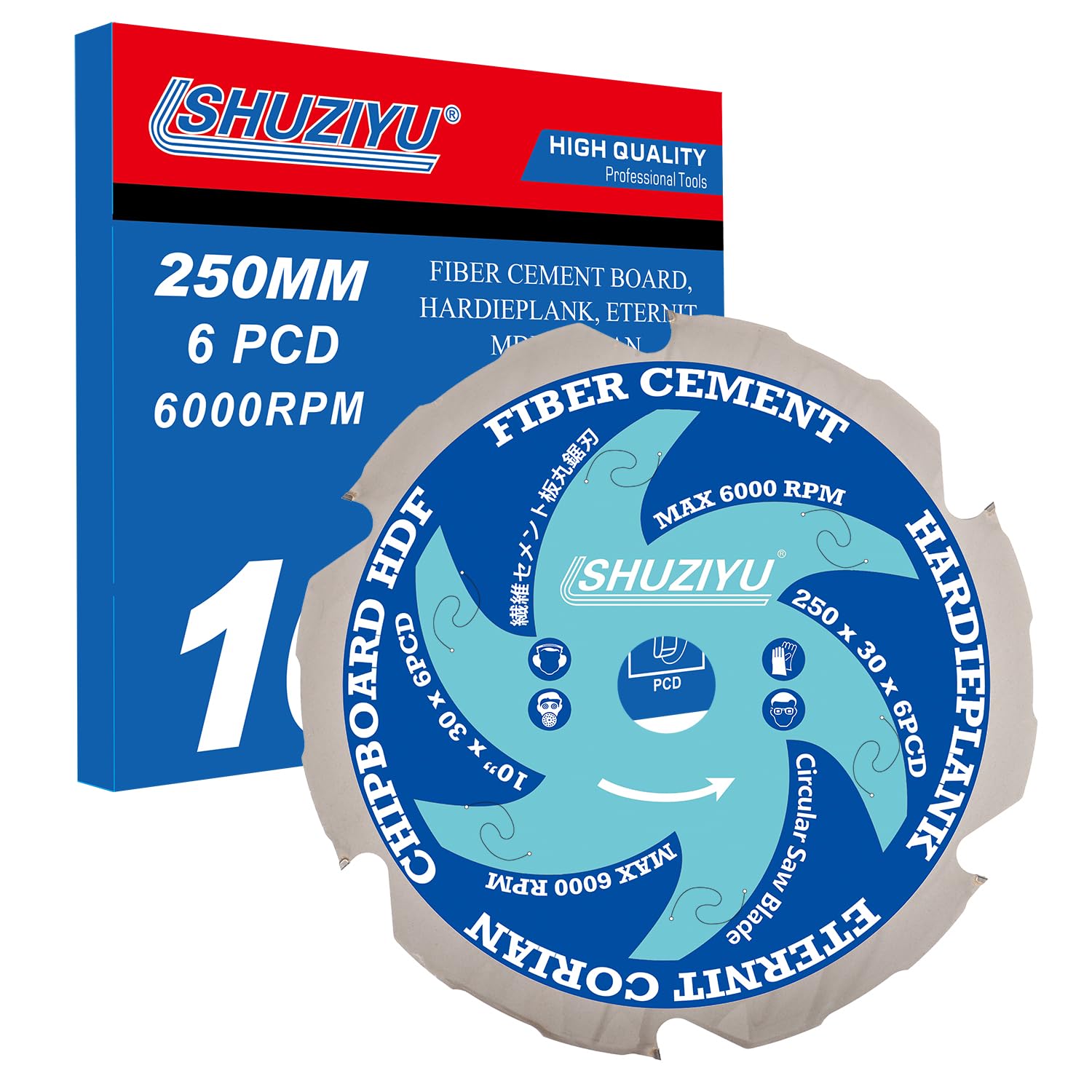 LSHUZIYU 250mm-6PCD, Centre hole 30mm, Polycrystalline Diamond Tipped 6 PCD, Hardie blade, Fiber Cement Board Circular Saw Blade — image 1