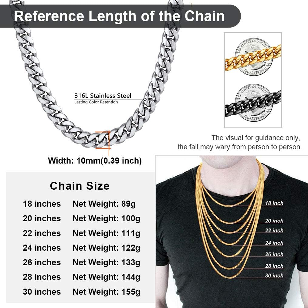 Boy Stainless Steel Neck Chains 24 inch 10MM Punk Rock Jewelry Boys Gifts for Dad | 