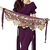 Wuchieal Women's Sweet Bellydance Hip Scarf with Gold Coins Skirts Wrap Noisy