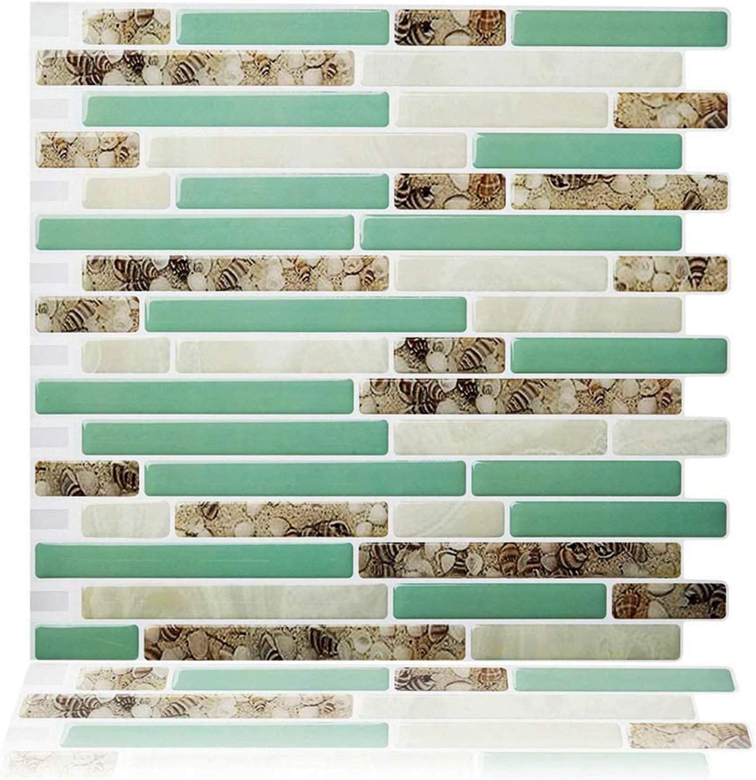Cocotik Peel and Stick Tile Backsplash for Kitchen Bathroom, Tile Backsplash Mosaic Backsplash Sticker, 10.5"x10", Pack of 6 (Green)