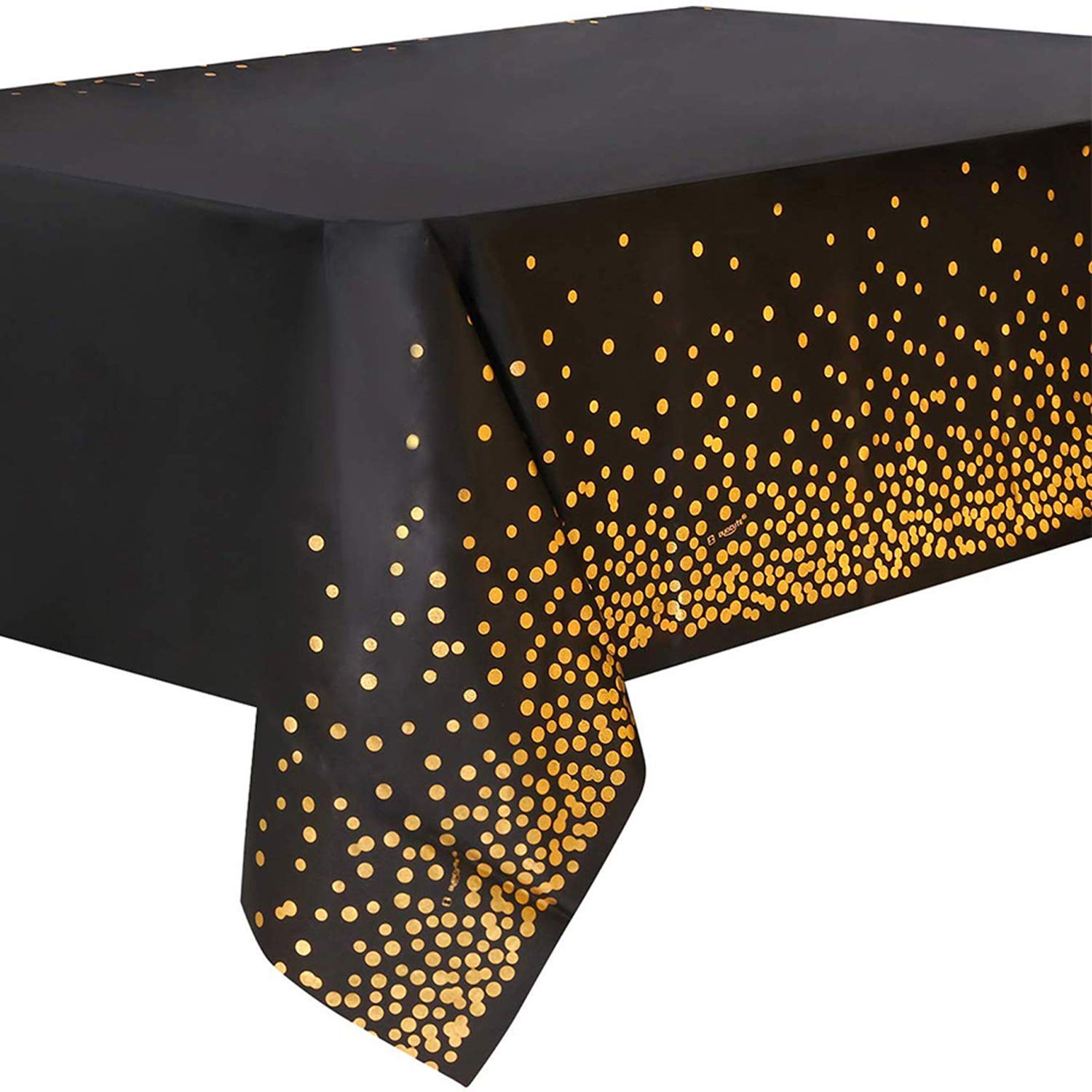 Duocute Black and Gold Party Tablecloth for Rectangle Table, Gold Dot Confetti Rectangular Table Cover for Graduation, Birthday and Cocktail Party, 137cm x 274cm, Pack of 4