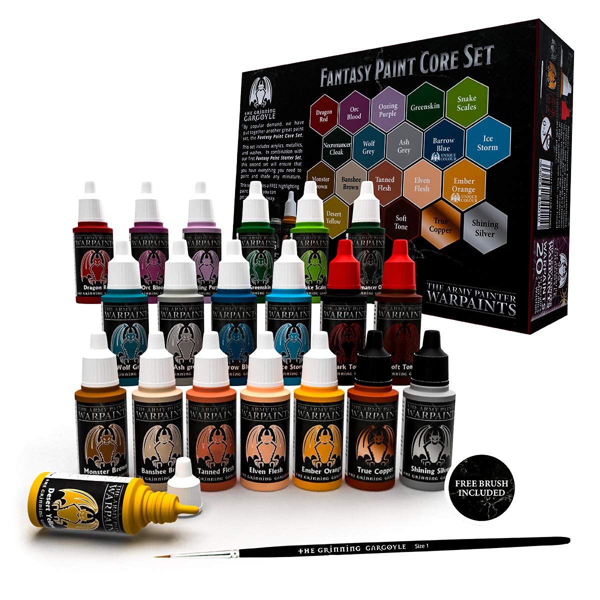 Grinning Gargoyle Fantasy Model Paint Set – The Army Paint Miniature Hobby Set - Paints for Tabletop Figures - 20x Acrylic Paints and a Brush - Model Colours for Miniature Hobby Painting (Core)