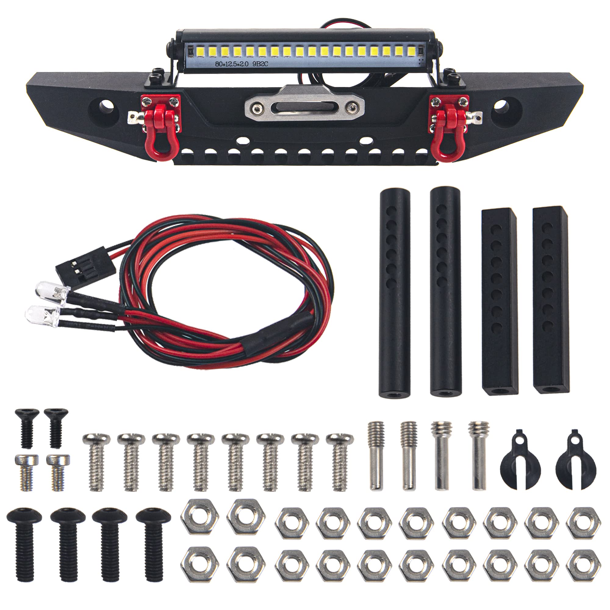 Photo 1 of ShareGoo Metal Front Bumper with Lights Bar Tow Trailer Compatible with Traxxas TRX-4 Axial SCX10 90046 90047 SCX10 II 1/10 RC Crawler Car