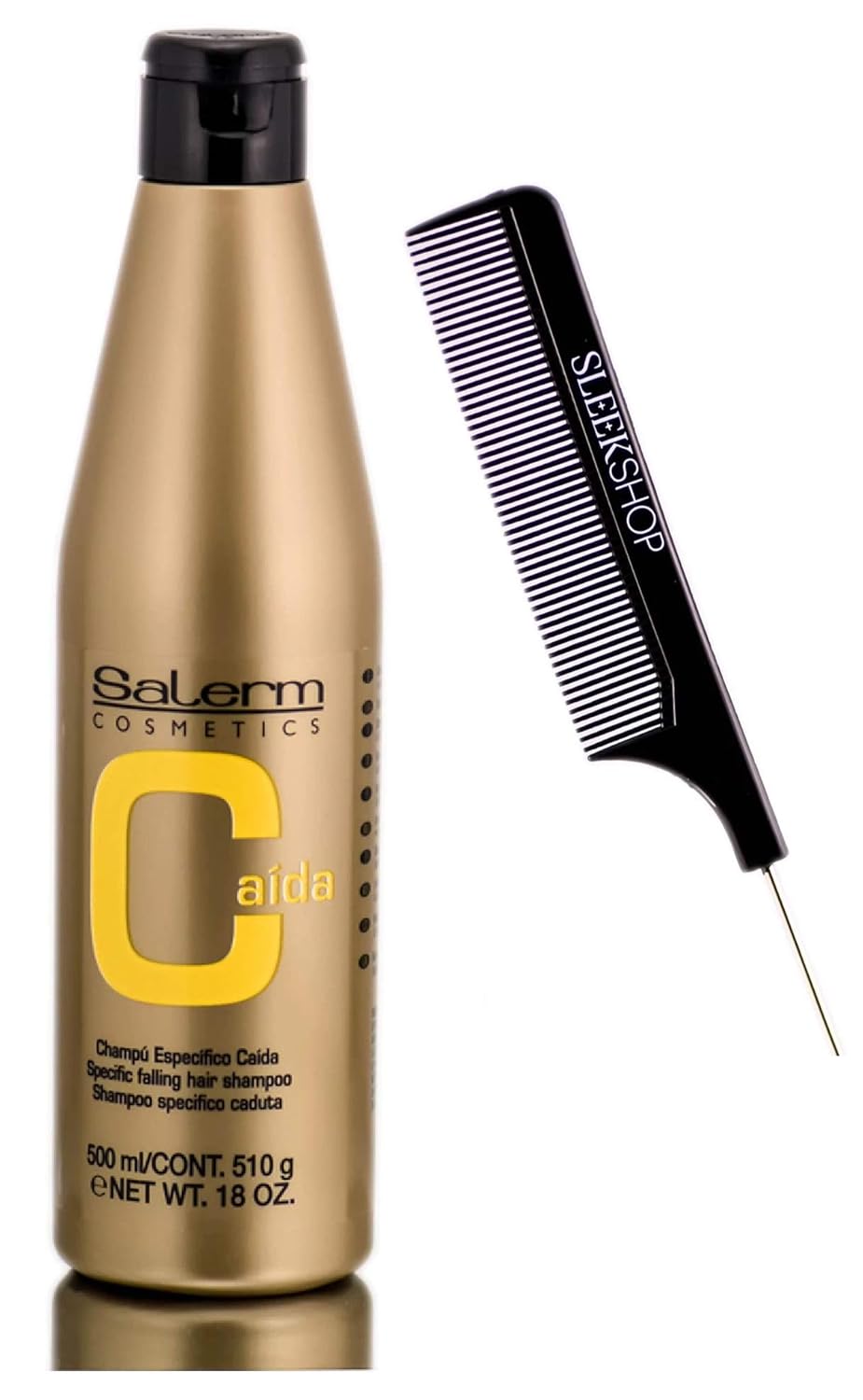 Salerm Cosmetics Caida Specific Falling Hair Shampoo, Nutrients Vitamins (w/ Sleek Comb) Thinning, Hair Loss, Thicker Fuller Re-growth (18 oz / 500 ml size)