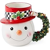Spode Christmas Tree Snowman Toby Mug - Festive Ceramic Coffee Cup with Decorative Snowman Design - Holiday Tea Mug, Ideal for Hot Beverages - Dishwasher & Microwave Safe