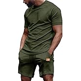 Dokotoo Men Mens Short Sets 2 Piece Outfits Summer Casual T Shirts and Shorts Tracksuit Sets with Pockets