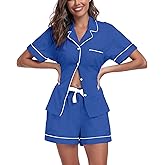 COLORFULLEAF Womens 100% Cotton Pajamas Set Short Sleeve Sleepwear Button Down Pjs Soft 2 Piece Lounge Set with Pockets S-XXL