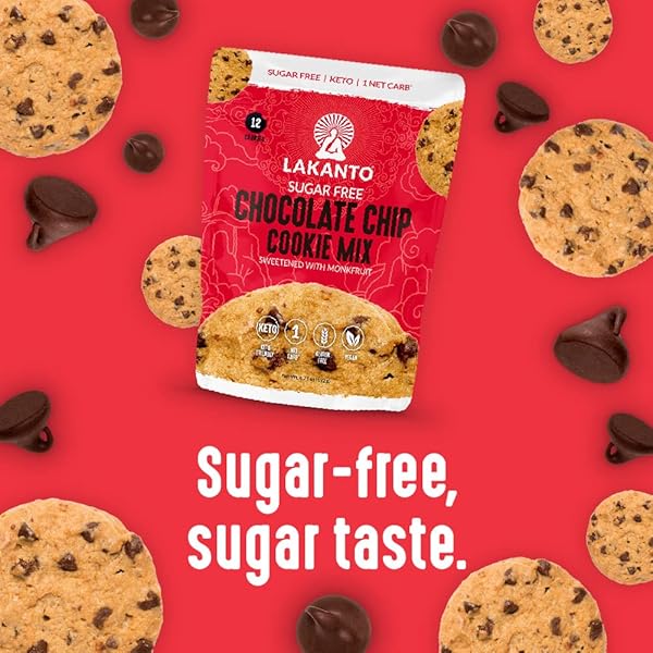 LAKANTO SUGAR FREE CHOCOLATE CHIP COOKIE MIX – SWEETENED WITH MONK FRUIT SWEETENER, GLUTEN FREE, KETO DIET FRIENDLY, VEGAN, 2G NET CARB, ALMOND FLOUR, SEA SALT (12 COOKIES)